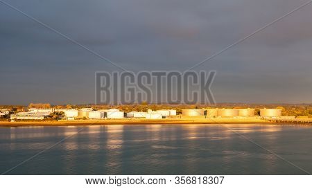 Hamble Fuel Terminal.  Hamble Fuel Terminal On Southampton Water In Southern England.  The Terminal 