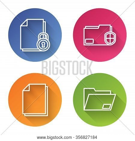 Set Line Document And Lock, Document Folder Protection, Document And Document Folder. Color Circle B