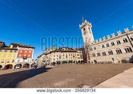 Trento, Trentino Alto Adige, Italy - March 8th, 2020: Piazza Del Duomo, Cathedral Square In Trento C