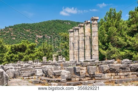 The Temple Of Athena Polias In The Ancient Priene, Turkey