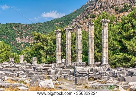 The Temple Of Athena Polias In The Ancient Priene, Turkey