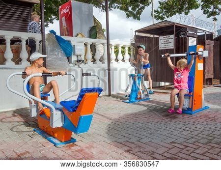 Kabardinka, Russia - August 8, 2019: Children's Sports Town, The Central Beach Of Kabardinka