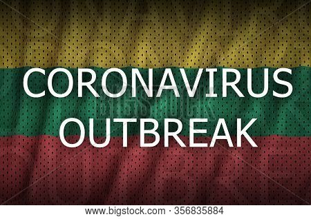 Lithuania Flag And Coronavirus Outbreak Inscription. Covid-19 Or 2019-ncov Virus