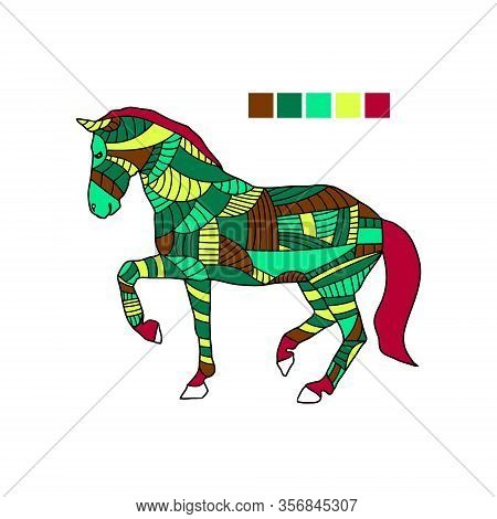 Highly Detailed Horse Abstract  Illustration. Animal Patterns With Hand-drawn Doodle 
Waves And Line