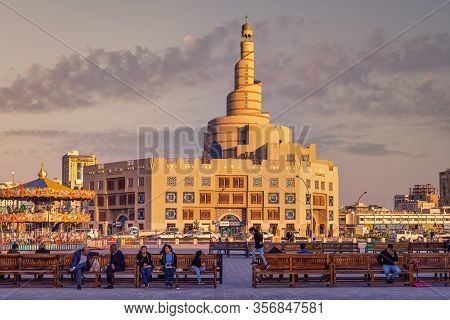 Doha,qatar-january 21,2020: Al-fanar Qatar Islamic Cultural Center Daylight Exterior View With Cloud