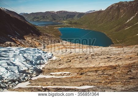 Beautiful Scenery On The Mountains And The Glacier Svartisen Landscape In Norway Scandinavian Nature
