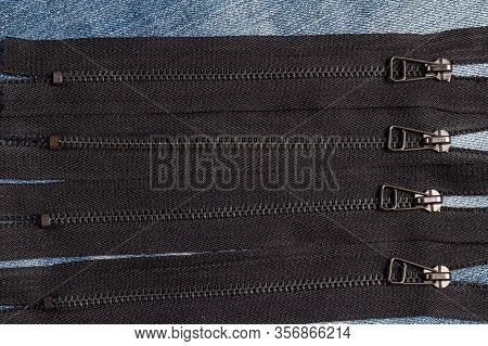 Pack A Lot Of Black Metal Brass Zippers Stripes With Sliders Pattern For Handmade Sewing Tailoring L