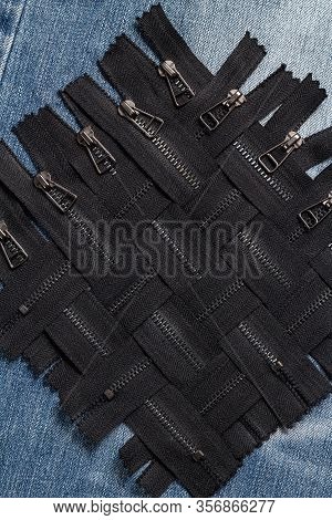 Pack A Lot Of Black Metal Brass Zippers Stripes With Sliders Pattern For Handmade Sewing Tailoring L