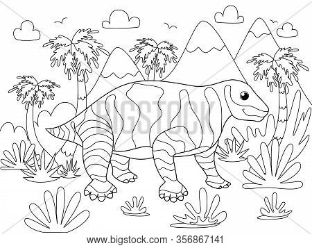 Animal Moschops. Children Coloring. Black Lines, White Background. Cartoon Raster