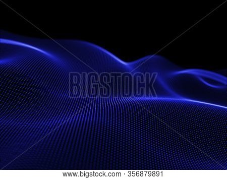 3D render of a flowing particles creating an anstract landscape, modern technology