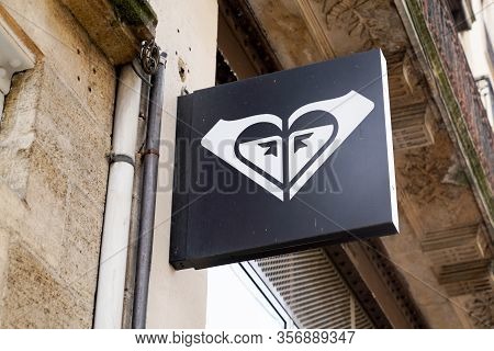 Bordeaux , Aquitaine / France - 10 28 2019 : Roxy Surf Brand Sign Exterior Shop Of Quiksilver Store 