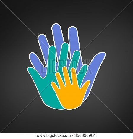 Adult And Kid Hands, Family Icon. Stock Vector Illustration Isolated On Black Background