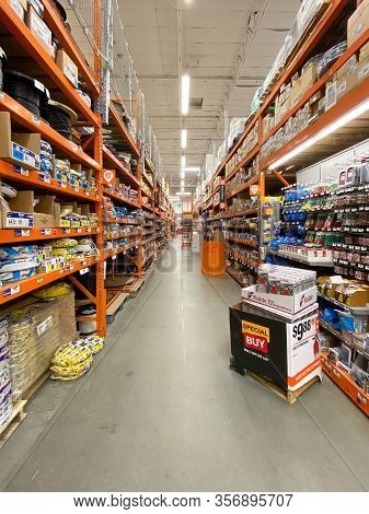 The Home Depot Store Department Section Aisles In San Diego, California, Usa. The Home Depot Is The 