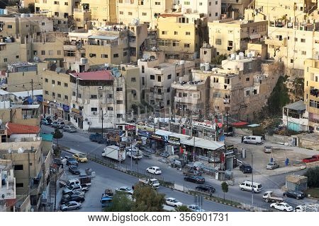 Amman, Jordan - February 15, 2020. View To The Residential Area And Street Life At Sunset Of The Cit