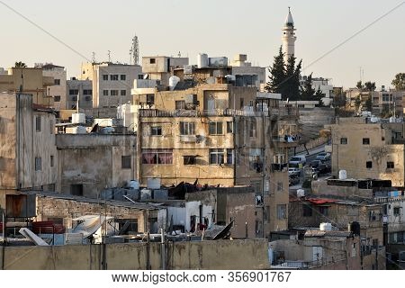 Amman, Jordan - February 15, 2020. View To The Residential Area At Sunset Of The City Amman, Jordan.