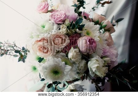 Beautiful Wedding Bouquet Of The Bride Of White Roses