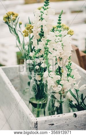 Beautiful Bouquet Of Bright Wildflowers With Decorative Elements