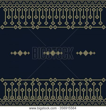 Seamless Geometric Ornamental Vector Pattern With Dots Gold Color. Abstract Background Motif Ulos. C