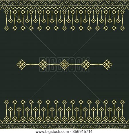 Seamless Geometric Ornamental Vector Pattern With Dots Gold Color. Abstract Background Motif Ulos. C