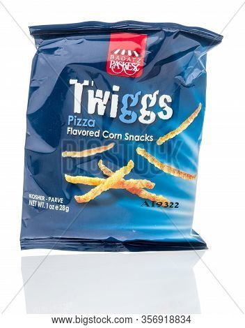 Winneconne,  Wi - 17 March 2020:  A Package Of Twiggs Pizza Corn Snacks On An Isolated Background.