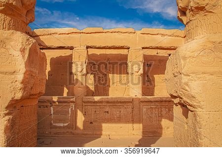The Ruins Of The Beautiful Ancient Temple Of Dendera Or Hathor Temple. Egypt, Dendera, An Ancient Eg