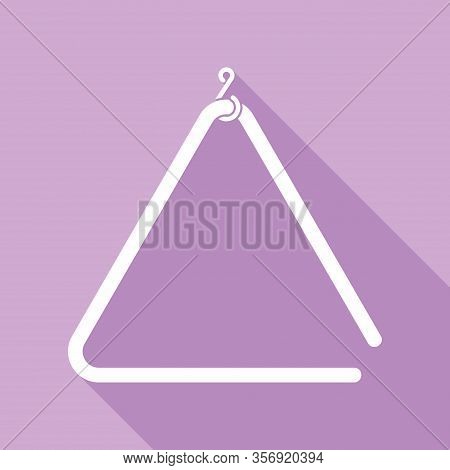 Triangle Line Sign. White Icon With Long Shadow At Purple Background. Illustration.