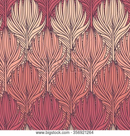 Abstract Feather Seamless Vector Pattern. Decorative Hand Drawn Vintage Background.