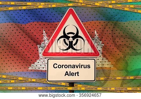 Cambodia Flag And Covid-19 Biohazard Symbol With Quarantine Orange Tape. Coronavirus Or 2019-ncov Vi