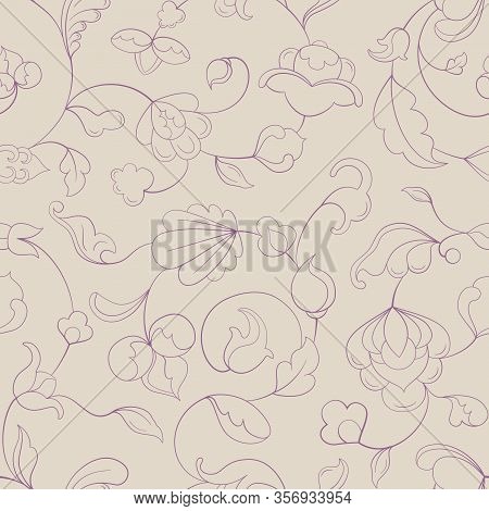 Repeatable Floral Line Pattern. Vector Seamless Background Illustration.