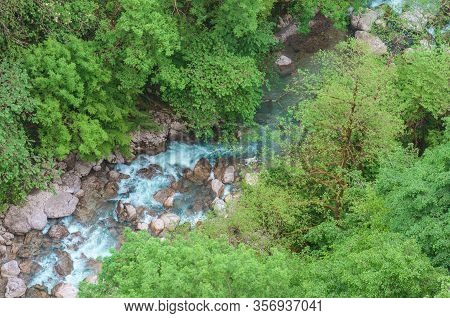 Mountain River Okatse In Okatse Canyon In Georgia. Top View