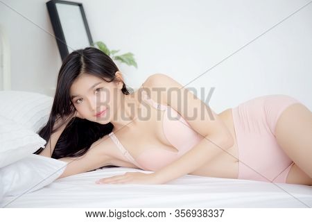 Beautiful Portrait Young Asian Woman Sexy In Underwear Figure Fit Relax With Seductive In Bedroom, A