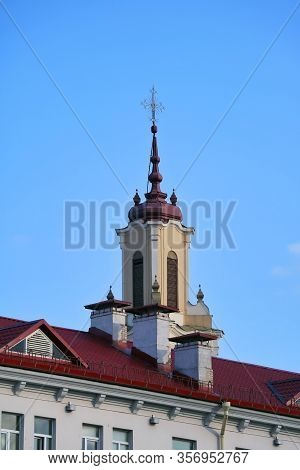 Grodno, Belarus - May 15, 2019: Spire Of A Beautiful Old Building In Grodno