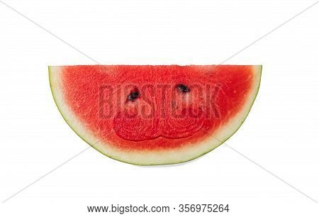 Half Watermelon Isolated On White Background. Citrullus Lanatus For Summer