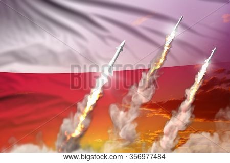 Modern Strategic Rocket Forces Concept On Sunset Background, Poland Nuclear Missile Attack - Militar