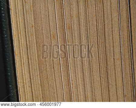 The Structure Of The Old Vintage Yellowed Pages Of A Hardcover Book Side View Wide Abstract Rough Te
