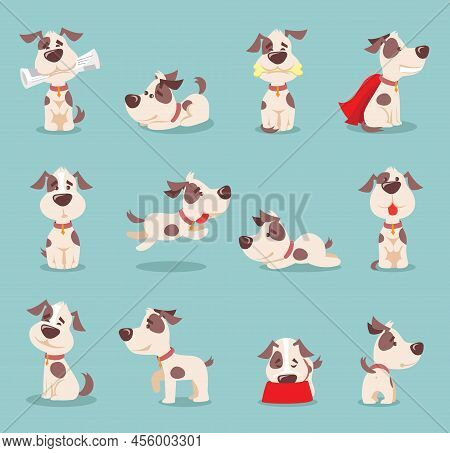 Vector Illustration Set Of Cute And Funny Cartoon Little Dogs-pupies.