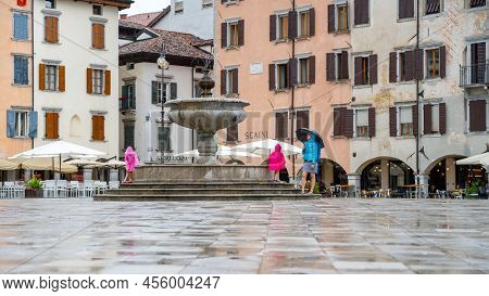Udine, Italy - August 01, 2021: Piazza Giacomo Matteotti After The Rain In Udine, Friuli, Italy.