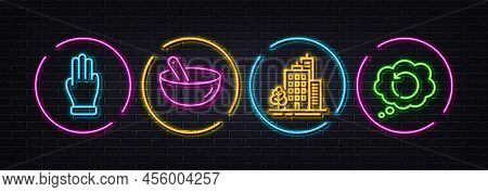 Cooking Mix, Three Fingers And Buildings Minimal Line Icons. Neon Laser 3d Lights. Recovery Data Ico