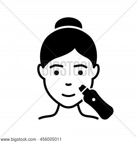 Facial Ultrasonic Cleansing For Woman Silhouette Icon. Face Peeling, Cleansing With Ultrasound Devic