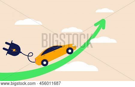 Electric Stock Car And Ev Increase Earning. Profit Vehicle And Environment Energy Market Graph Vecto