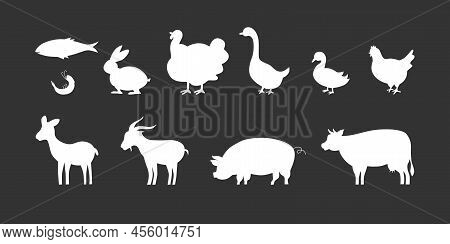 Meat Symbols Set For Product Packaging Label Design, Butchery Shop, Menu In Restaurant. Vector Stock