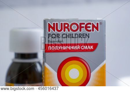 June 4, 2022 Ukraine City Kyiv Nurofen Syrup On A Light Background