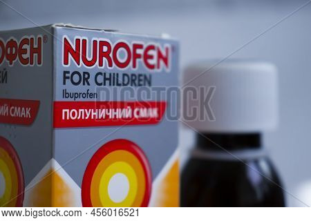 June 4, 2022 Ukraine City Kyiv Nurofen Syrup On A Light Background