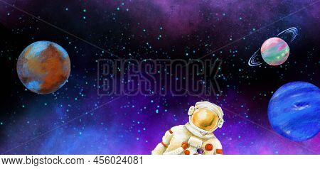 Astronaut Spacesuit Universe Artistic Sketh Illustration Painting Style