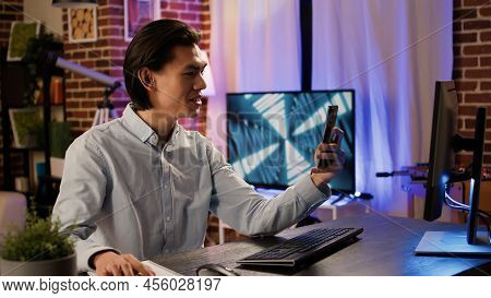 Company Employee Using Videocall Conference To Talk To Colleagues, Chatting On Remote Telecommunicat