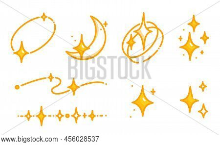 Golden Star Glittering Constellation Kawaii Doodle Flat Vector Illustration