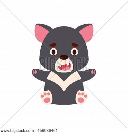 Cute Little Sitting Tasmanian Devil. Cartoon Animal Character Design For Kid T-shirts, Nursery Decor