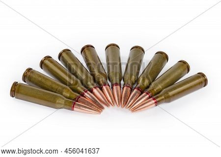 Service Cartridges For Assault Rifles, Close-up On A White Background