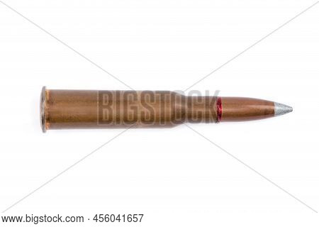 Single Service Cartridge For Assault Rifle, Top View Close-up On A White Background