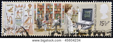A stamp printed in United Kingdom shows image of information technology
